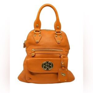 Emma Fox Orange Leather Backpack Tote – Gold Hardware – Excellent Condition ✨👜